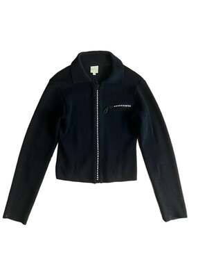 Von Saken Black Ribbed Full Zip Rhinestone Sweater Jacket Size S